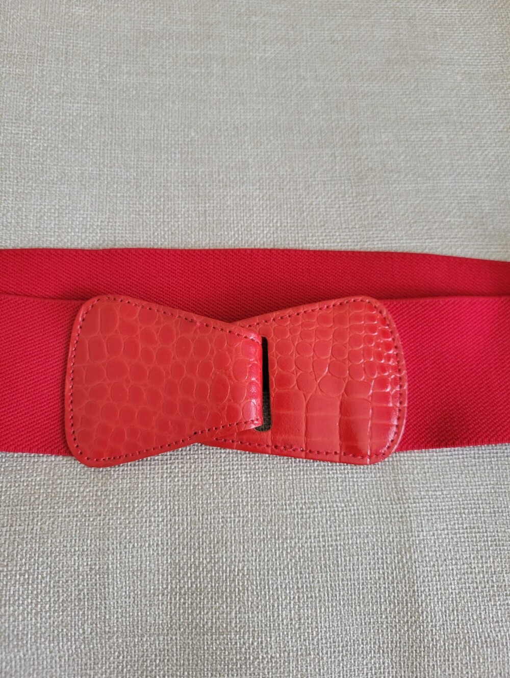 80s Belt 2"x32 Elastic Red Vintage Belt Croc Snake Buckle Detail Sz M/L Rare